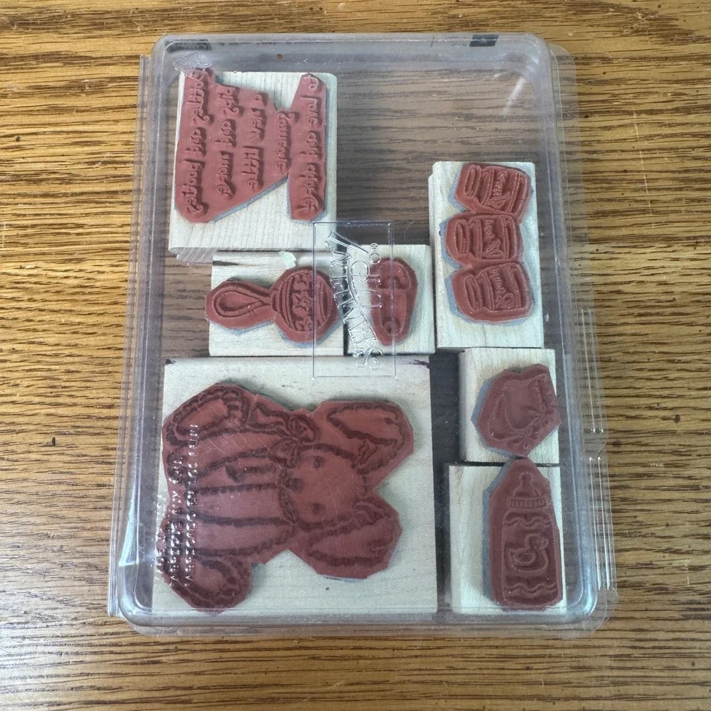 Stampin Up A‎ New Little Someone 7 Piece Wood Mount Rubber Stamp Set 2003 Baby